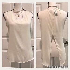 Express NWT Sheer White Sleeveless Split-back Long Tank Top Size SP